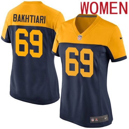Women Green Bay Packers #69 David Bakhtiari Navy Blue Nike Alternate Game NFL Jersey->women nfl jersey->Women Jersey